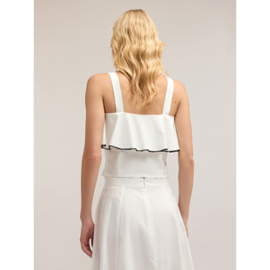 Motivi - Top in popeline con balza - Bianco