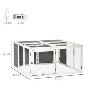PawHut Conigliera da Esterno e Interno con Tetto Apribile, Gabbia per 2-4 Conigli - Grigia