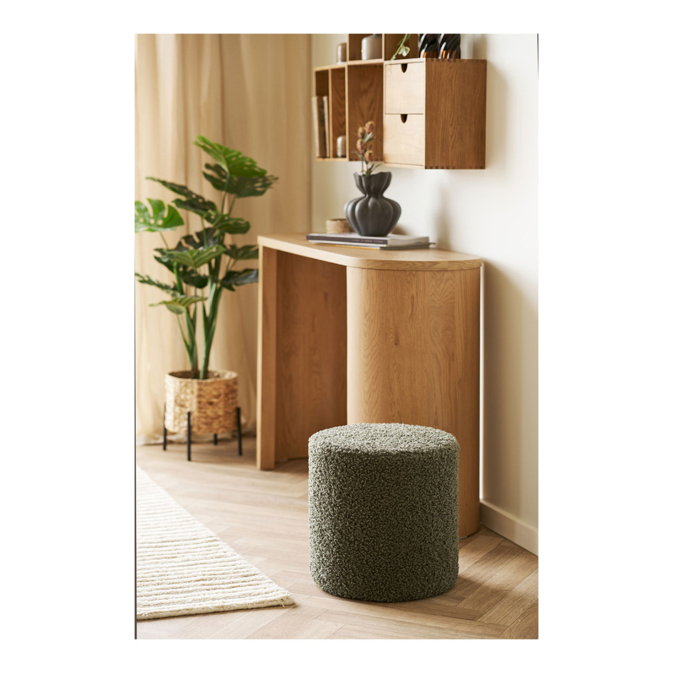 Ejby - Pouf rotondo in teddy verde ø34x36 cm