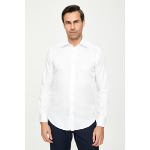 Camicia Uomo 1 Bottone Italiano Slim Satin Unito Bianco