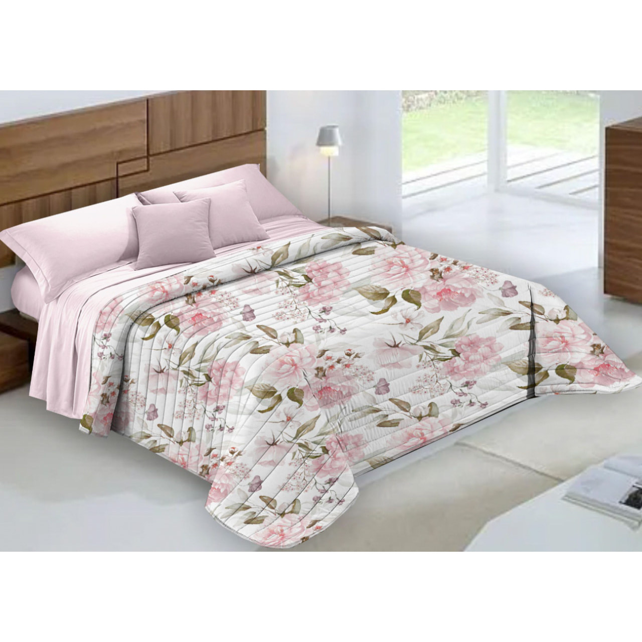 Quilt Trapuntino Piumino Estivo 100gr/mq Microfibra Disegno Rosa Rosa D15