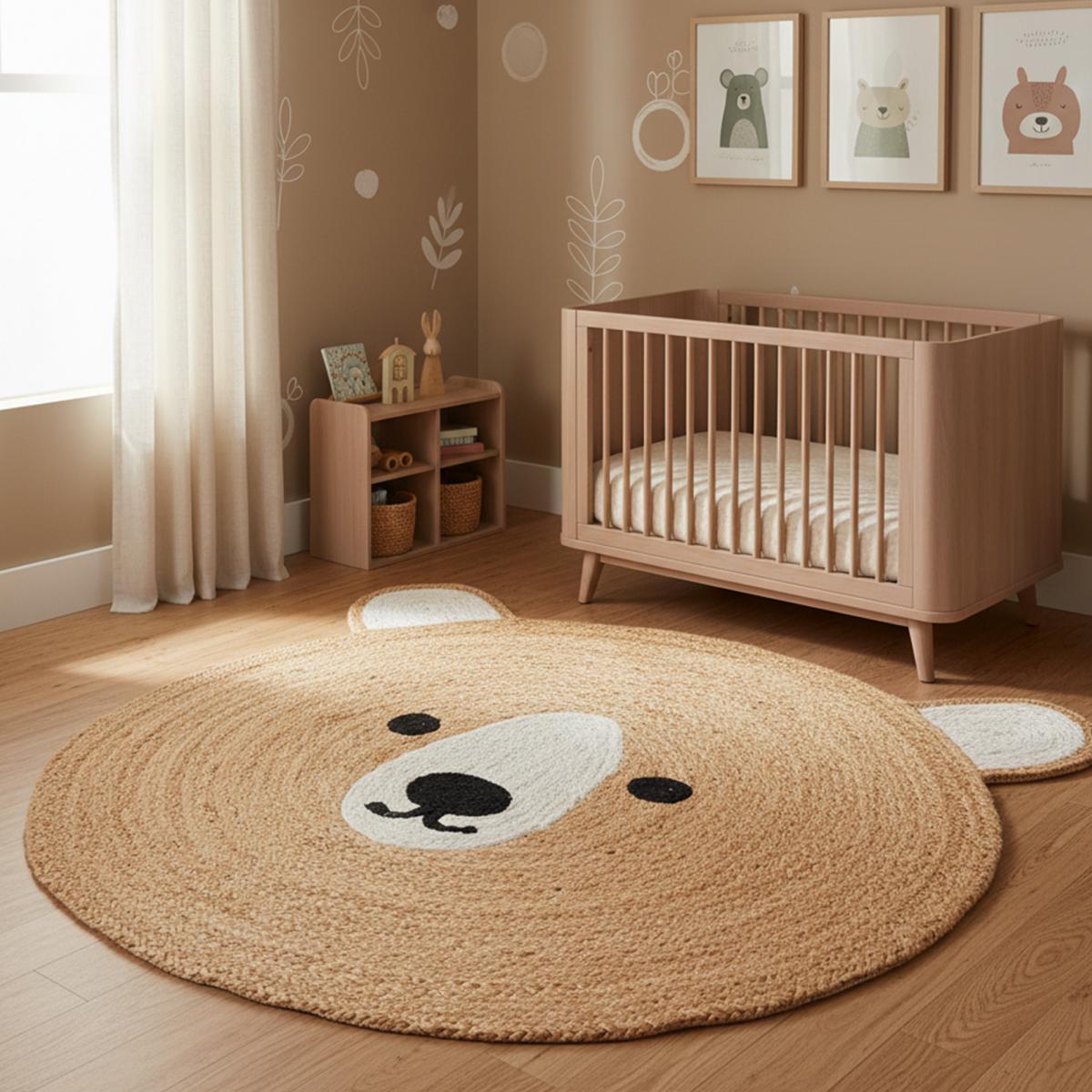 Tapis rond fait main en jute motif animaux LOMI