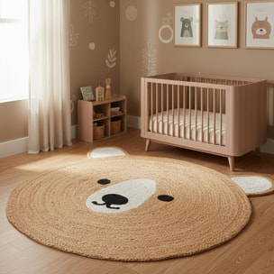 Tapis rond fait main en jute motif animaux LOMI