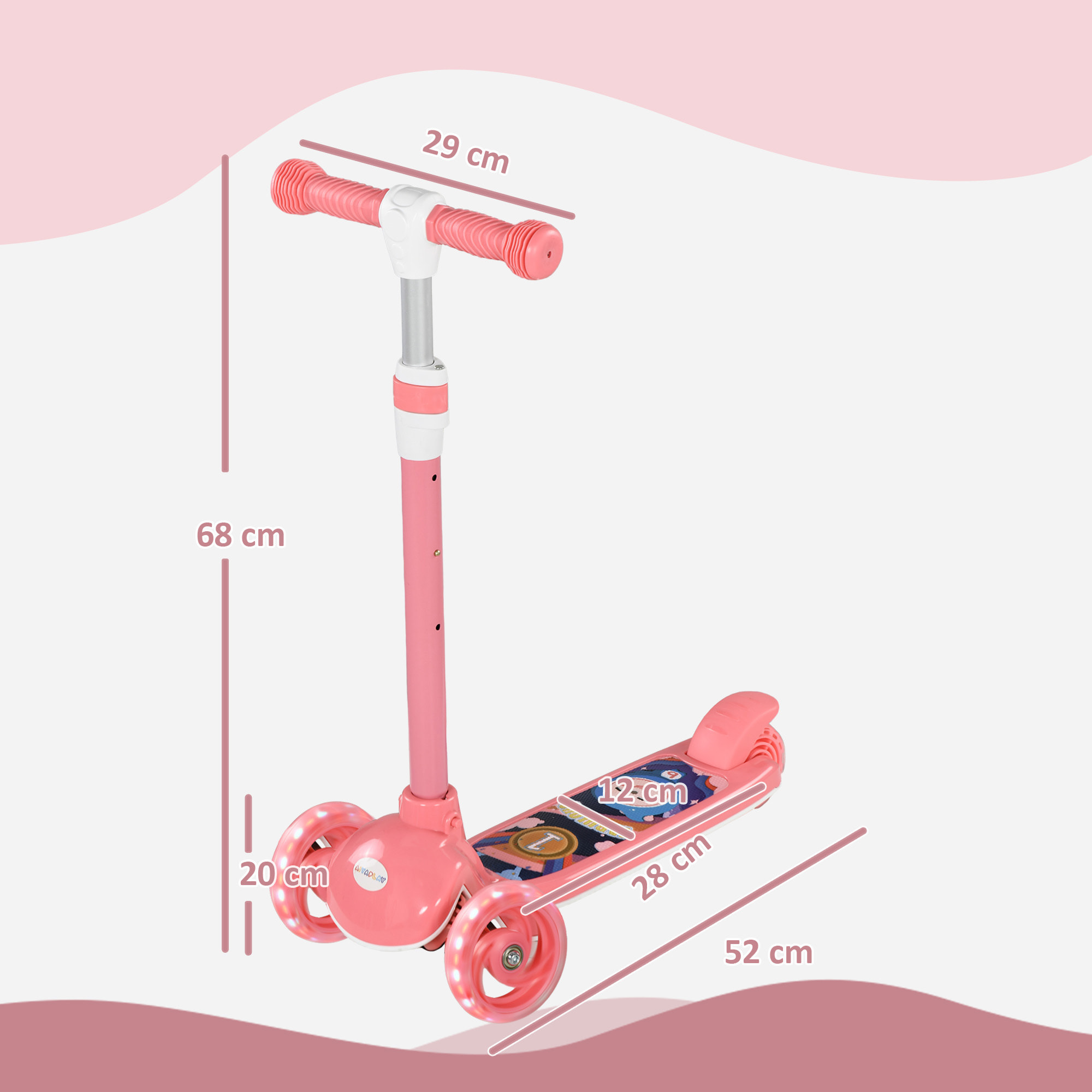 Trottinette pour enfants trottinette 3 roues lumineuses LED hauteur guidon réglable  frein à friction arrière rose