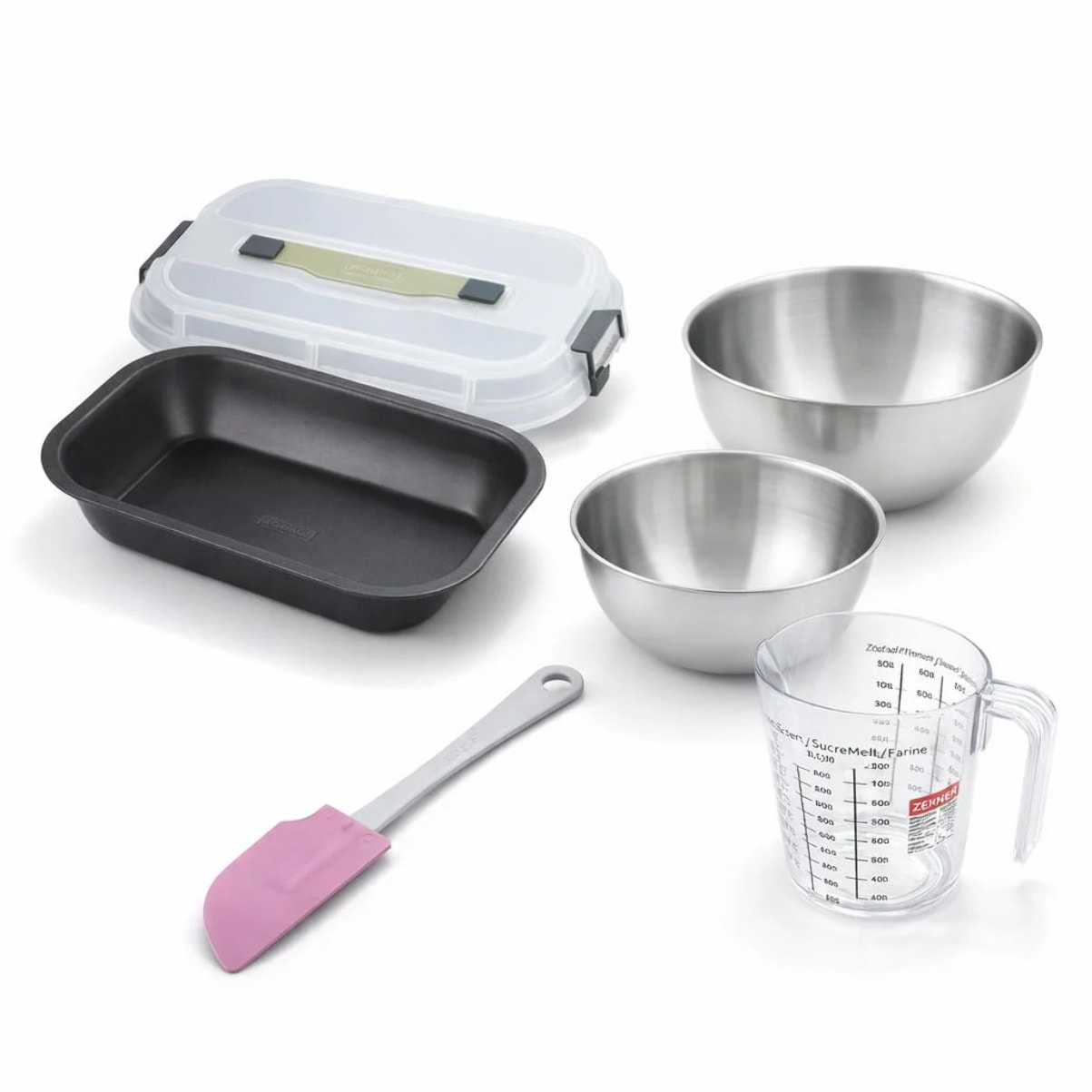 Set de 5 ustensiles de pâtisserie moule à gâteaux bol spatule pâtisserie et verre doseur Zenker Bake Click and Go