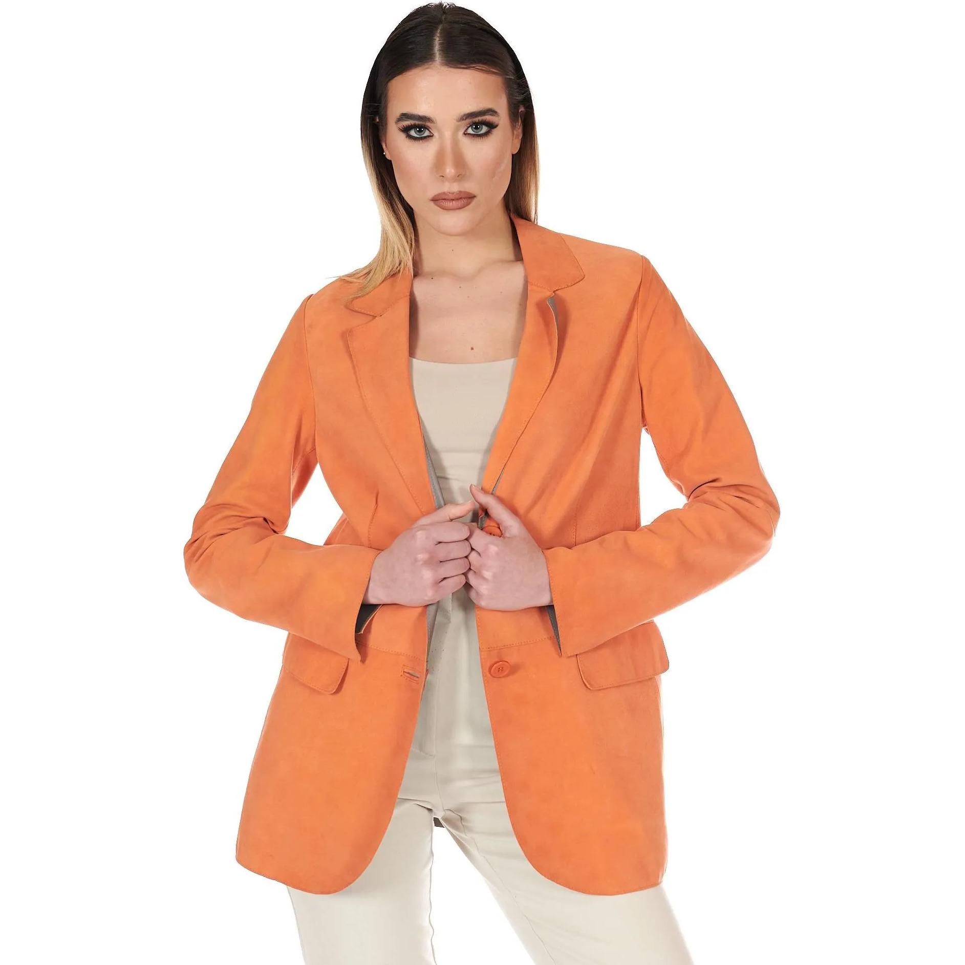 Giacca blazer in pelle scamosciata colore arancione