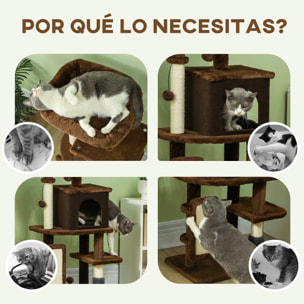 Árbol Rascador para Gatos Altura 104 cm Árbol para Gatos Torre para Gatos con Plataformas Poste con Cepillo Bolas Colgantes y Almohadilla para Rascar Marrón