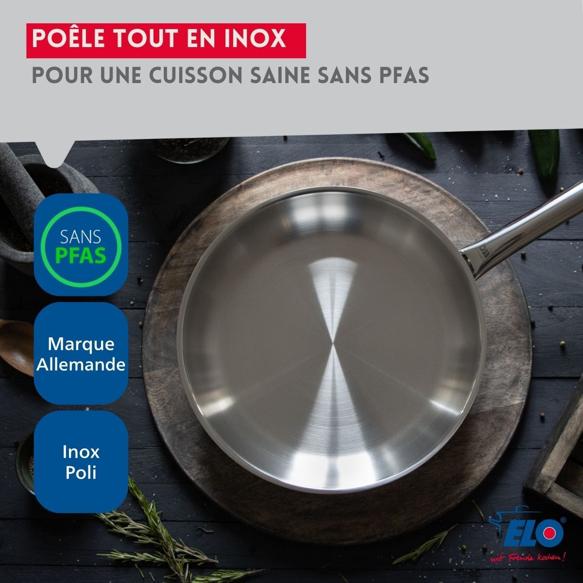 Set de 1 Poêle de cuisson 32 cm et 4 faitouts Elo Profi Citrin