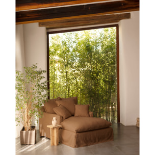 Fauteuil en coton et lin couleur tere cuite de 115x170cm Hauteur: 73 Longueur: 170 Largeur: 115