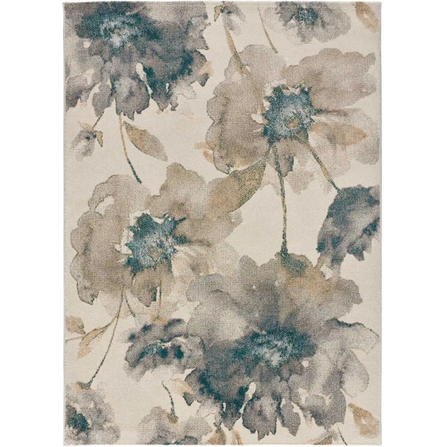 SARA Alfombra con flores en tonos beige y azules, varias medidas disponibles