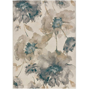SARA Alfombra con flores en tonos beige y azules, varias medidas disponibles
