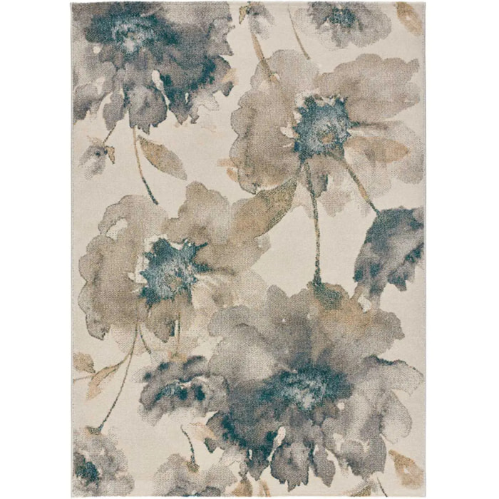 SARA Alfombra con flores en tonos beige y azules, varias medidas disponibles
