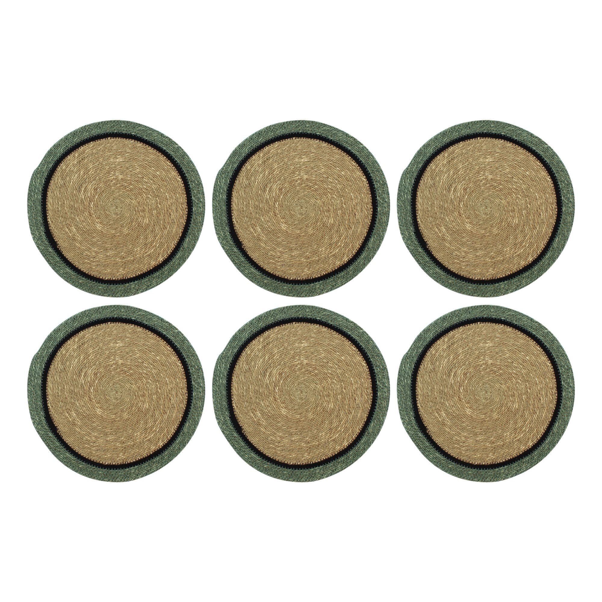 Lot de 6 sets de table en jonc de mer naturel et vert d38cm IRIS