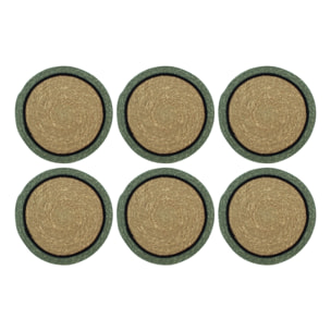 Lot de 6 sets de table en jonc de mer naturel et vert d38cm IRIS