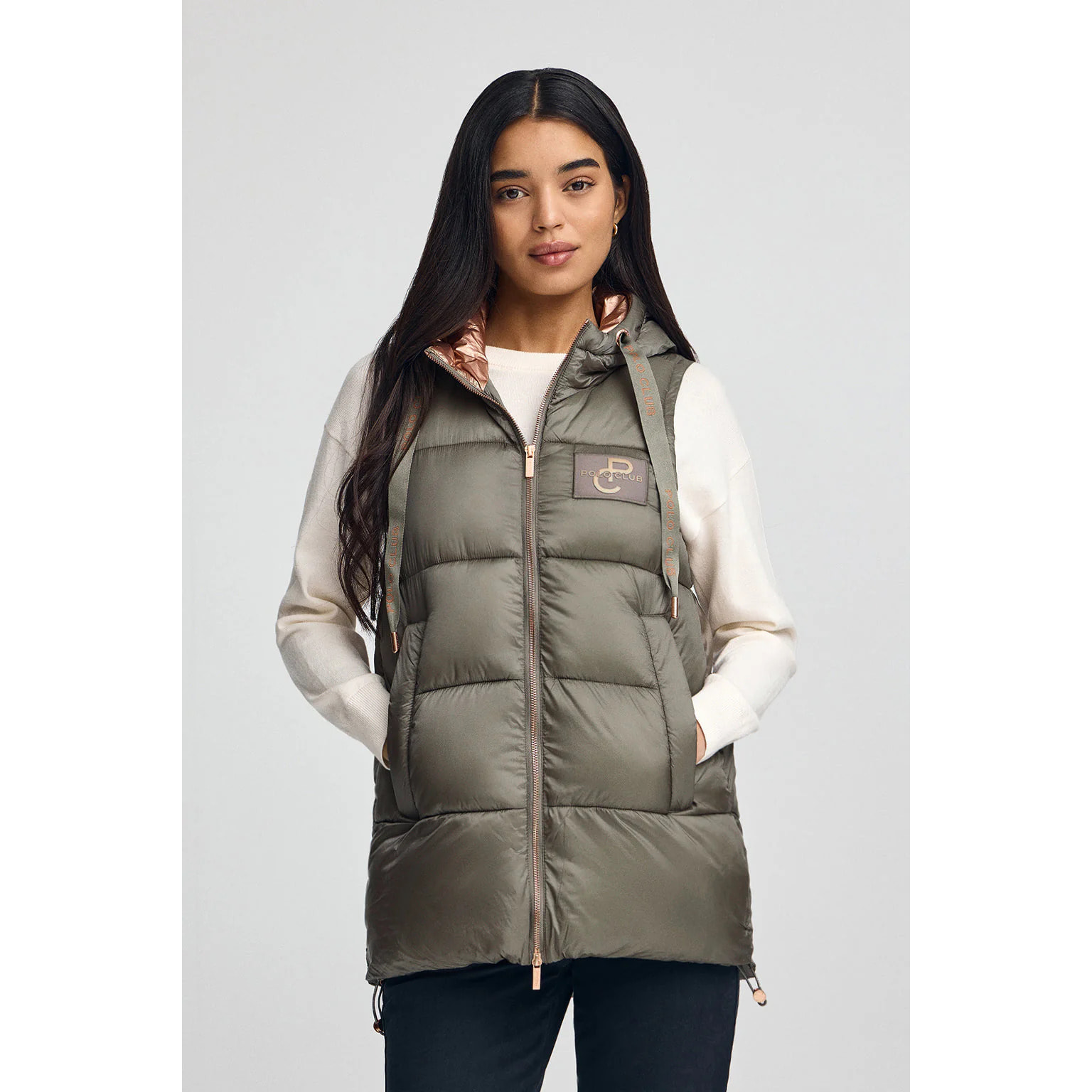 Gilet trapuntato verde militare con logo Polo Club