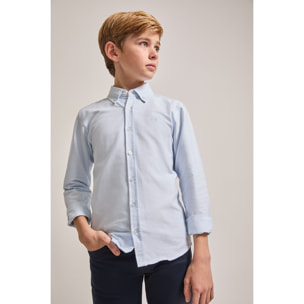 Camisa de Niño a Rayas Celeste: Manga Larga con Botones y Cuello Clásico, 100% Algodón | Color: Celeste | Street Monkey