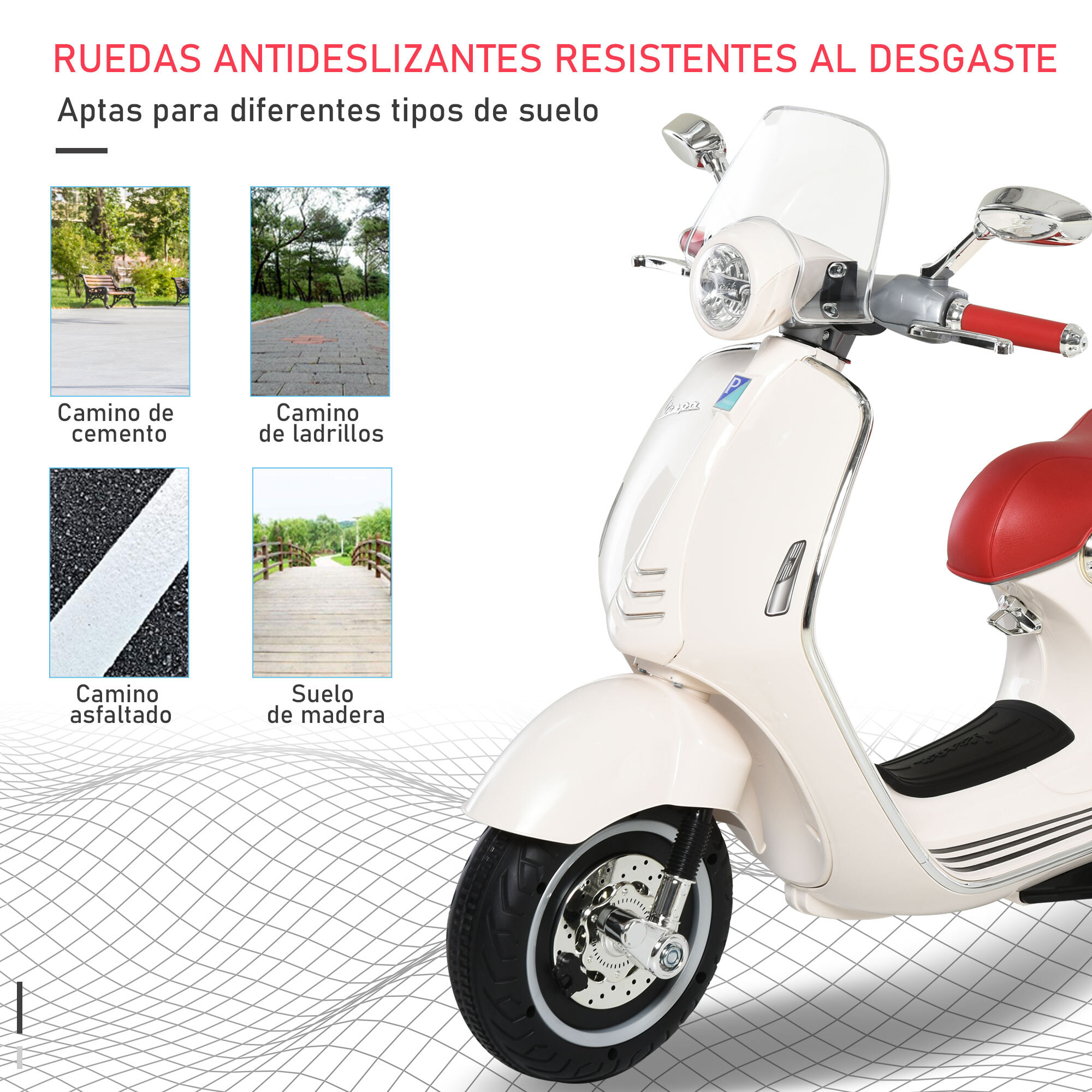 Moto Eléctrica con Faros Música 2 Ruedas Auxiliares Blanco