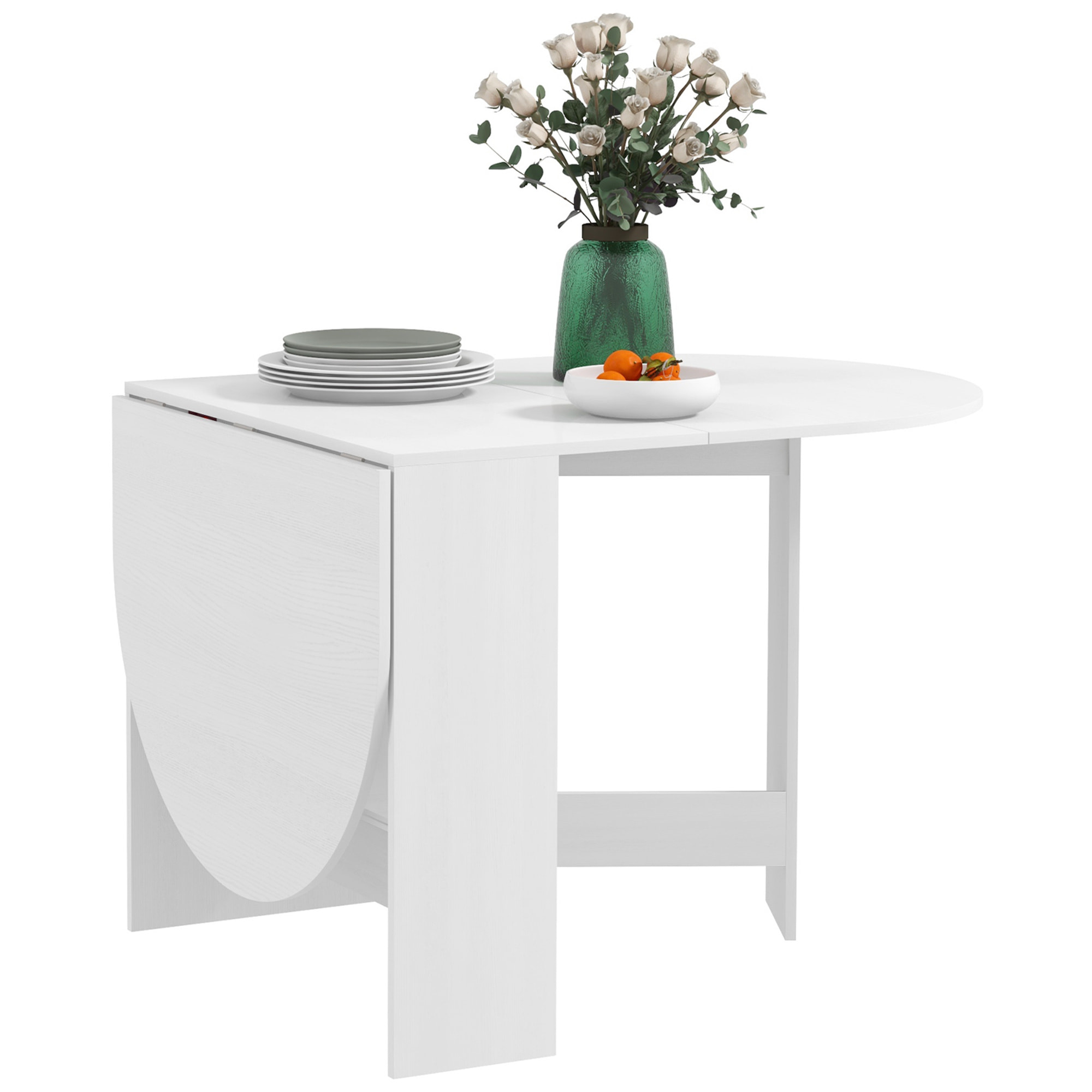 Mesa de Comedor Plegable Mesa de Cocina Plegable Ovalada con Alas Abatibles Estilo Moderno 163x80x75 cm Blanco