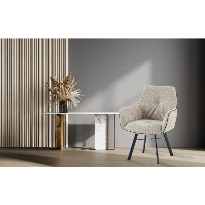 Sedia con braccioli Allie girevole in bouclé beige