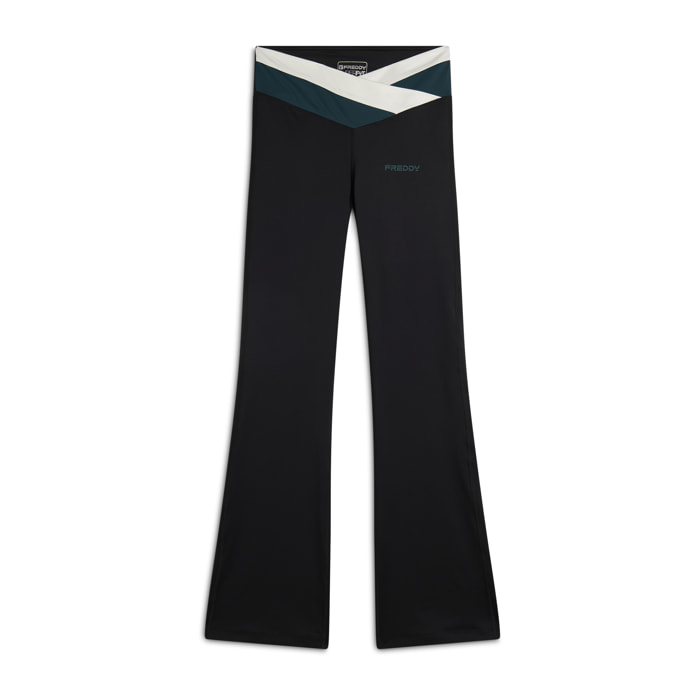 Leggings flare vita alta a incrocio bicolore