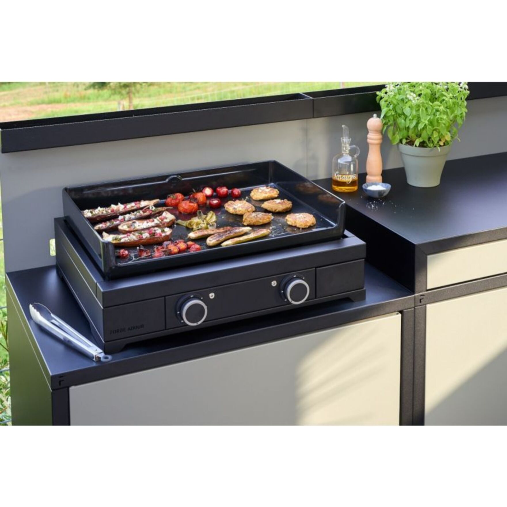 Plancha gaz FORGE ADOUR modern G 60 A N noir 2 brûleurs à poser, 60.5x42 cm