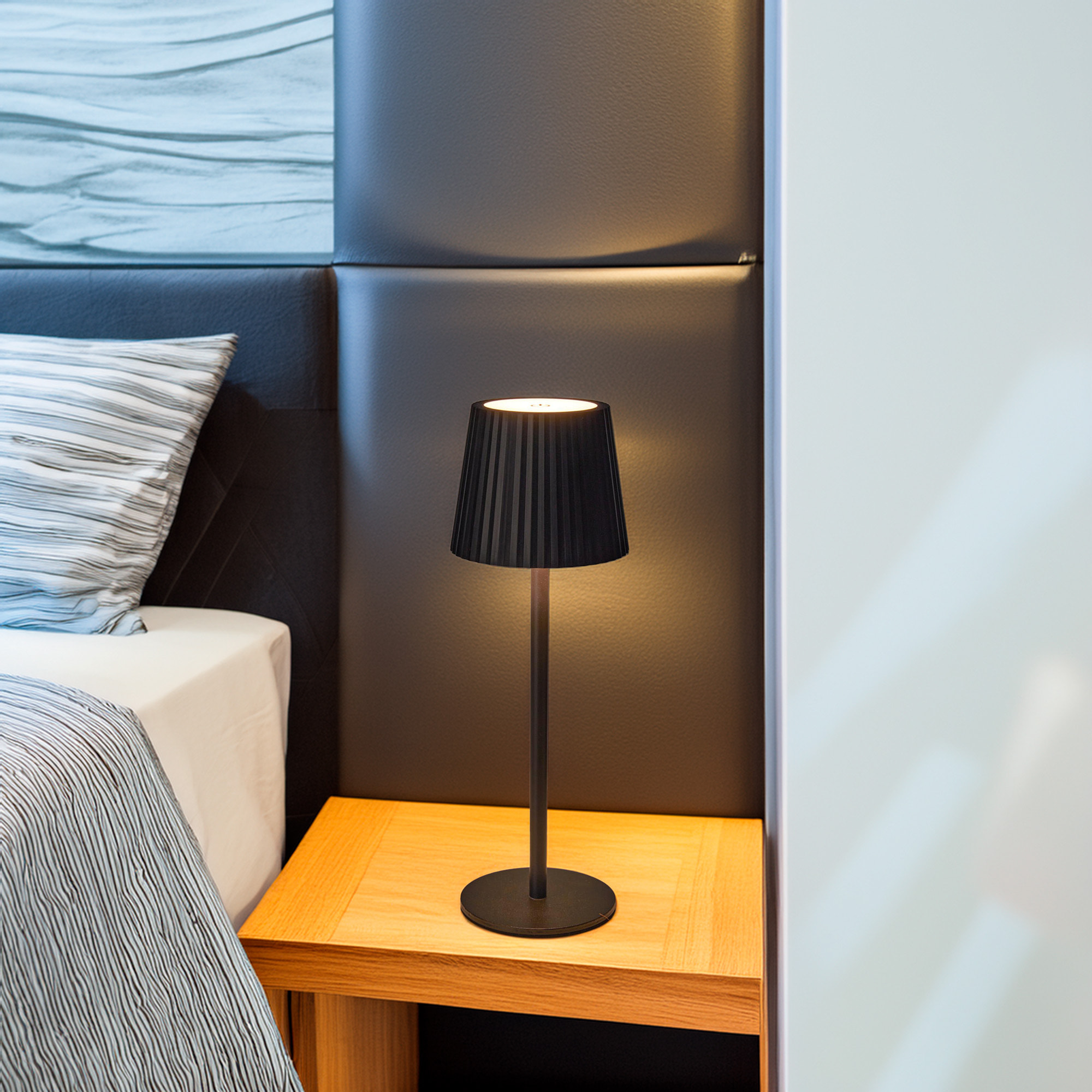 Well Home Lámpara de Mesa Negra LED recargable con 24 luces blancas cálidas y 3 niveles de brillo Ø9x27,5cm