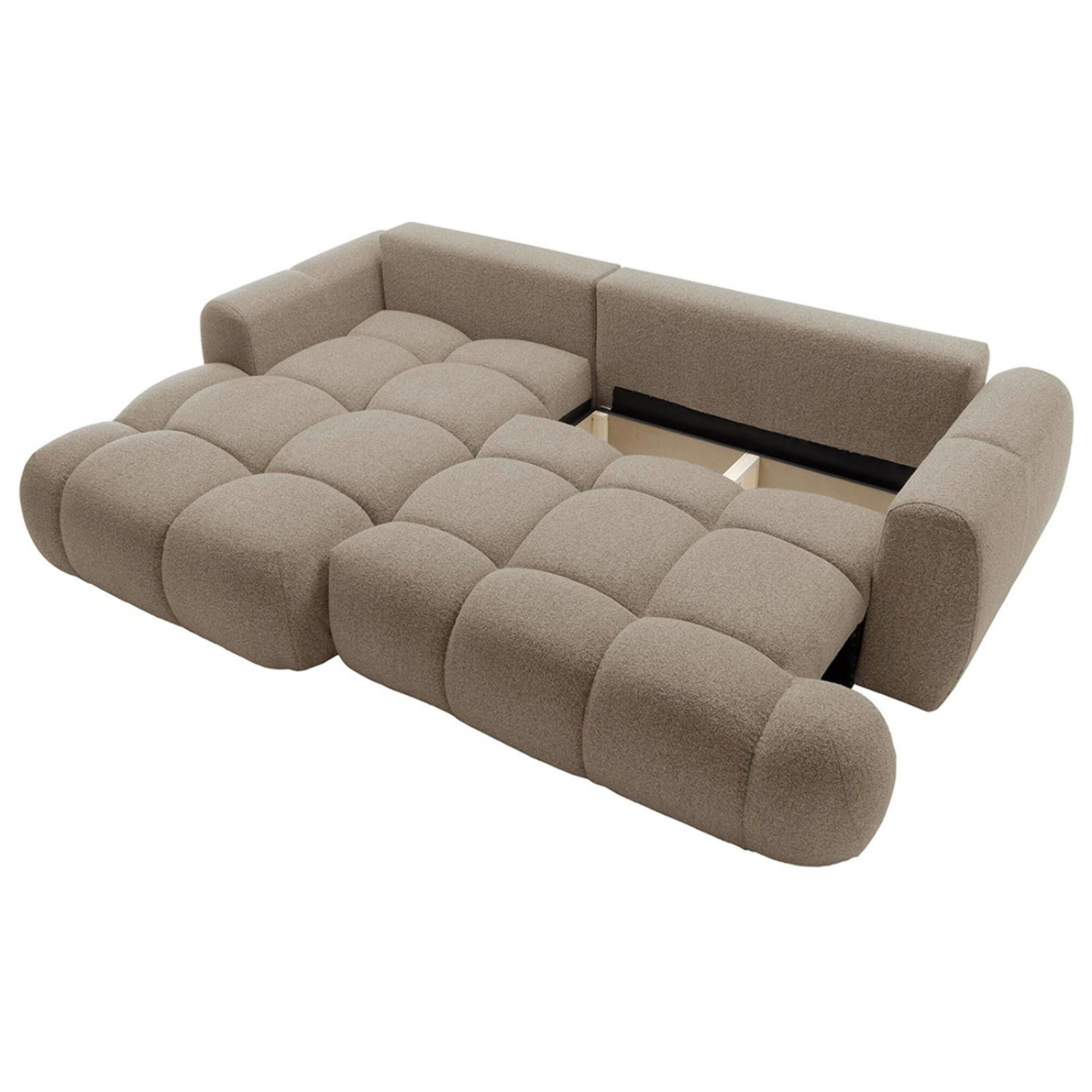 Yulin - Canapé d'angle gauche 4 places convertible avec coffre en tissu bouclette - Marron