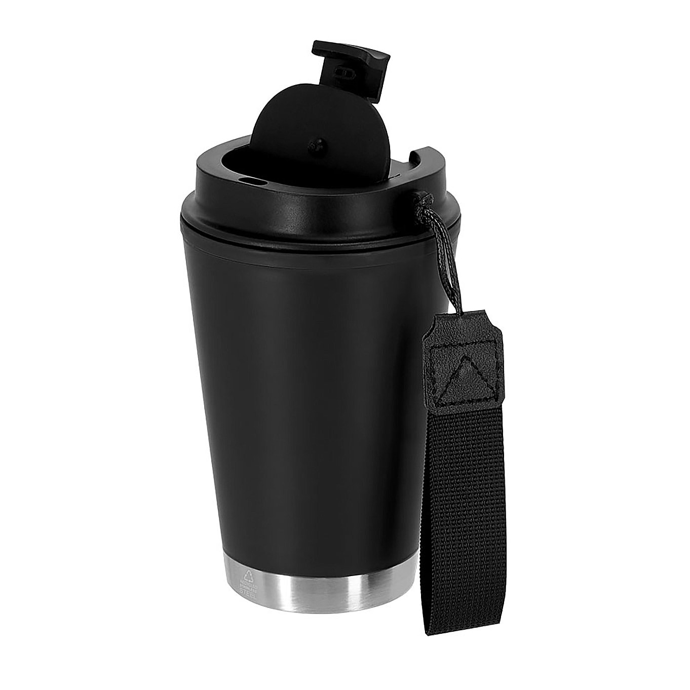 Vaso térmico de doble pared en PP reciclado, combinado con base de acero inoxidable reciclado. Con 300 ml de capacidad. Libre de BPA.