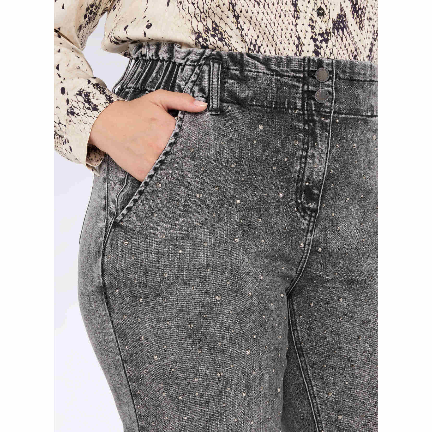 Fiorella Rubino - Jeans balloon effetto used con applicazioni luminose - Grigio