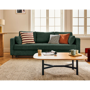 Anna - canapé droit 3 places convertible avec poche en velours texturé - Vert