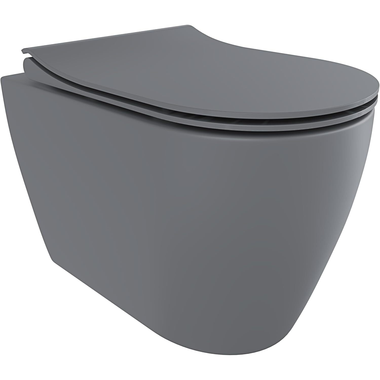 Coppia Sanitari Filomuro Parete Vaso WC Rimless Senza Brida Tornado Flush E Bidet Moderno In Ceramica Copriwater Chiusura Soft Close Grigio Opaco
