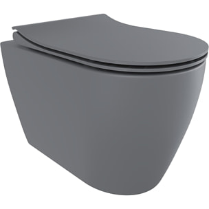 Coppia Sanitari Filomuro Parete Vaso WC Rimless Senza Brida Tornado Flush E Bidet Moderno In Ceramica Copriwater Chiusura Soft Close Grigio Opaco