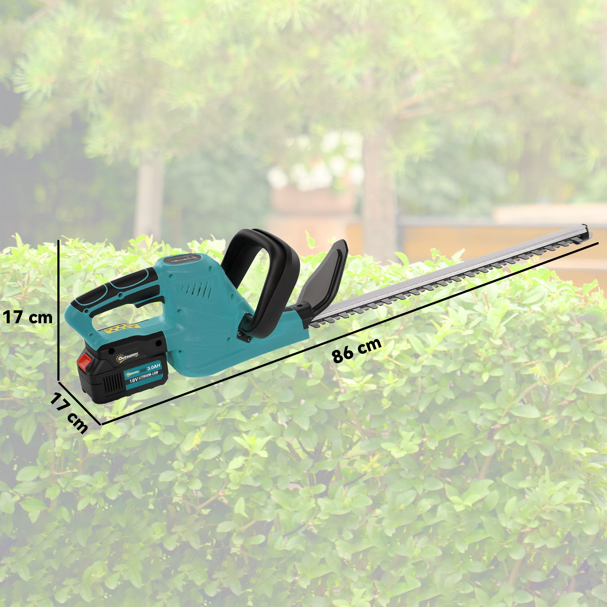 Taille-haies sans fil 18V 2 batteries 3 Ah fournies lame asymétrique double action 51 cm - kit complet bleu