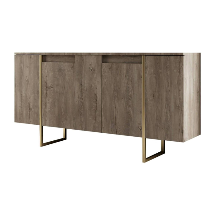 Credenza Dgarzitt, Buffet da soggiorno, Madia da salotto, Dispensa da cucina, 160x35h80 cm, Noce e Oro