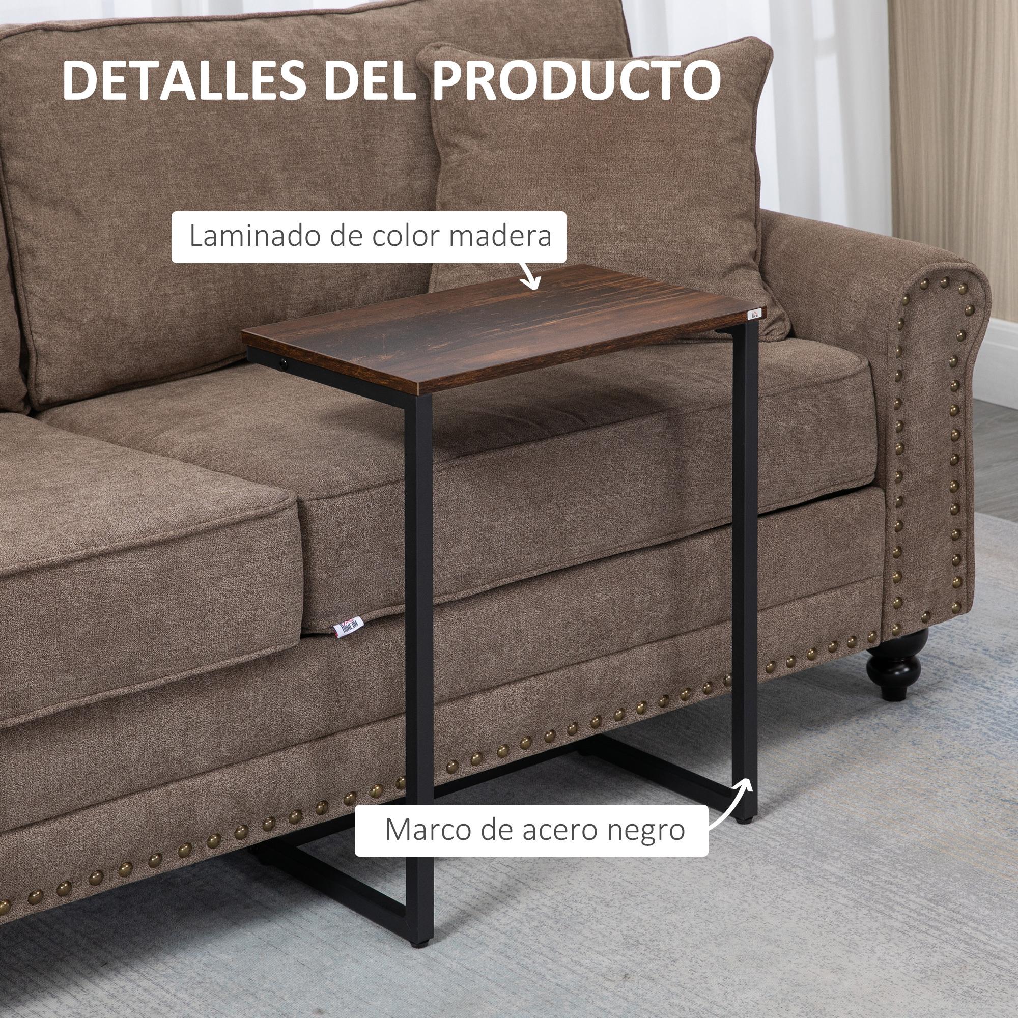 HOMCOM Juego de 3 Mesas Auxiliares Mesas Nido Industrial en Forma de C con Patas de Acero para Salón Dormitorio Oficina 45x30x60 cm 40x28x56 cm y 34x25x50 cm Marrón Rústico