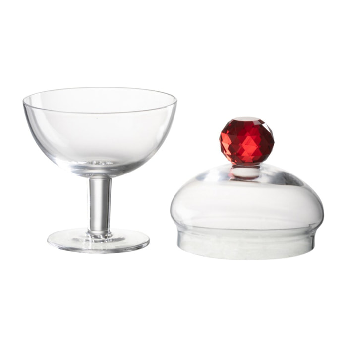 J-Line pot de conservation Diamond Cristal - verre - transparent/rouge - small
