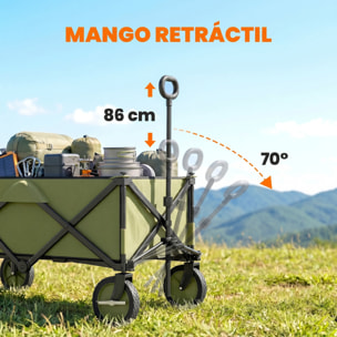 Carro Plegable de Jardín con Ruedas Carro para Playa con Mango Telescópico Tablero Plegable 5 Bolsas Marco de Acero Carga 100 kg para Compra Patio 108x55x93 cm Verde