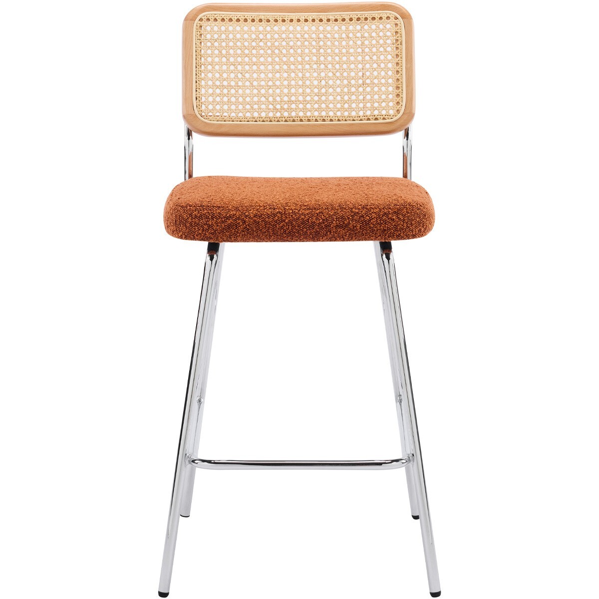 Lot de 2 chaises de bar en cannage et tissu bouclé, piètement chromé - MUSE