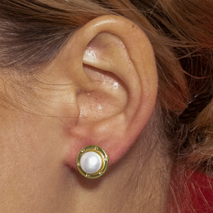 Pendientes con Perla Blanca acabado oro 18k