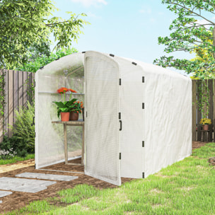 Serre tunnel de jardin 6 m² porte bâche PE haute densité 220g/m² blanc