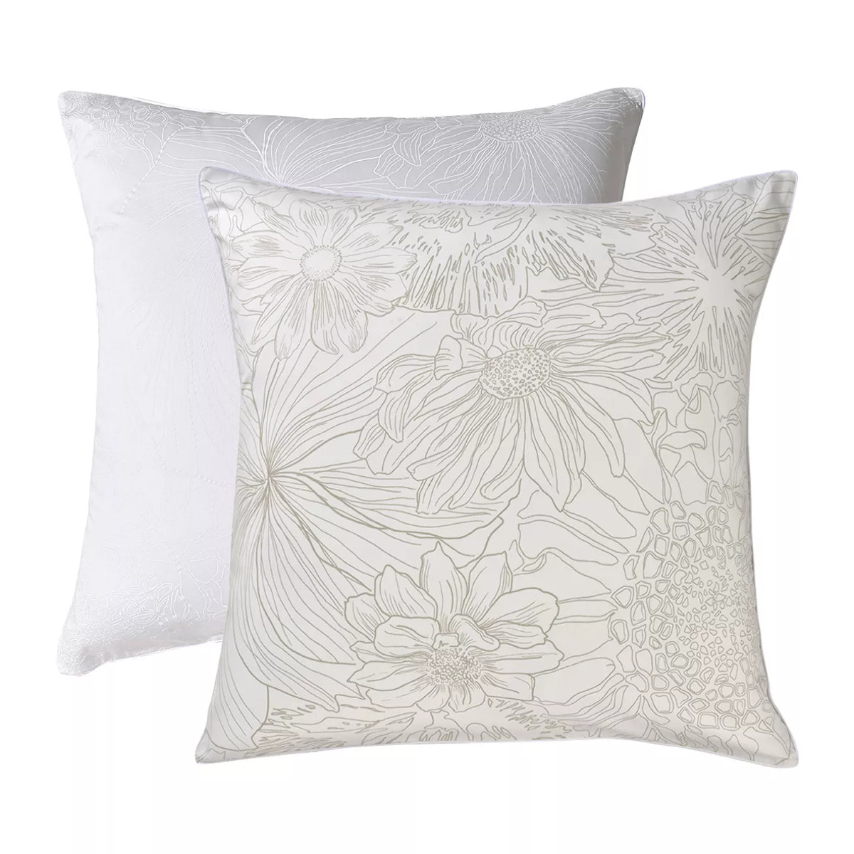 Taie d'oreiller satin de coton imprimé blanc beige Flower power white
