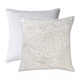 Taie d'oreiller satin de coton imprimé blanc beige Flower power white