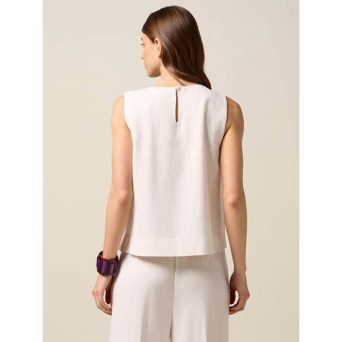 Oltre - Top mixto de lino con cristales - Blanco