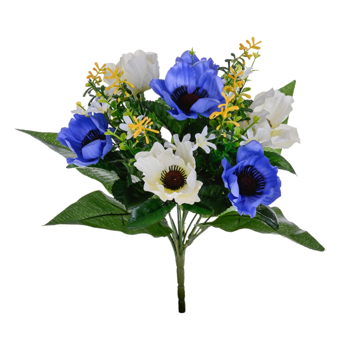 Bouquet Di Anemoni. Altezza 34 Cm - Pezzi 4 - 24X34X24cm - Colore: Blu - Bianchi Dino - Fiori Artificiali