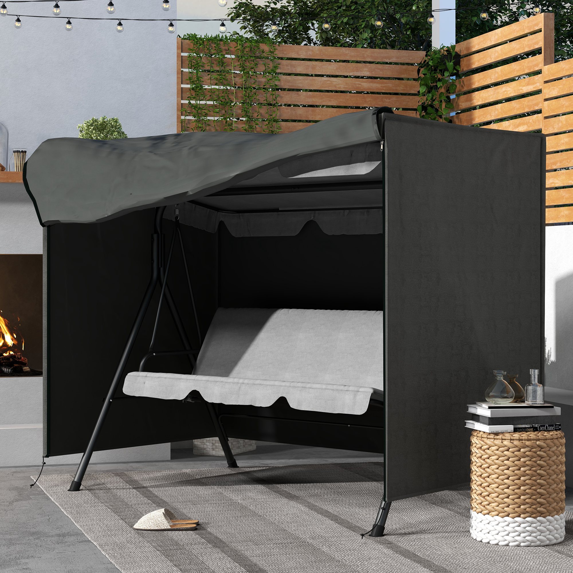 Funda Balancín Jardín Funda Columpio Jardín Exterior Cubierta de Columpio con 2 Cremalleras Impermeable 205x124x164 cm Gris Oscuro