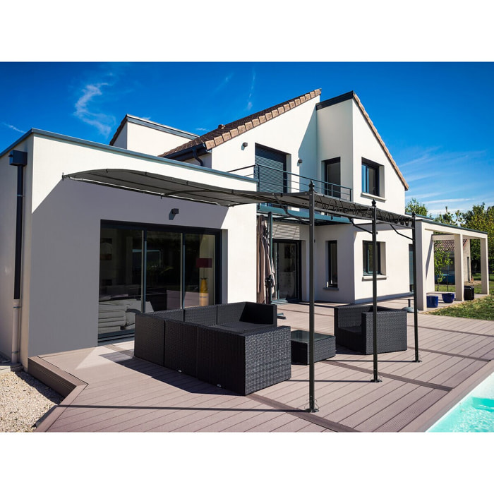 Pergola tonnelle adossée en métal - 3 x 4 m - Gris