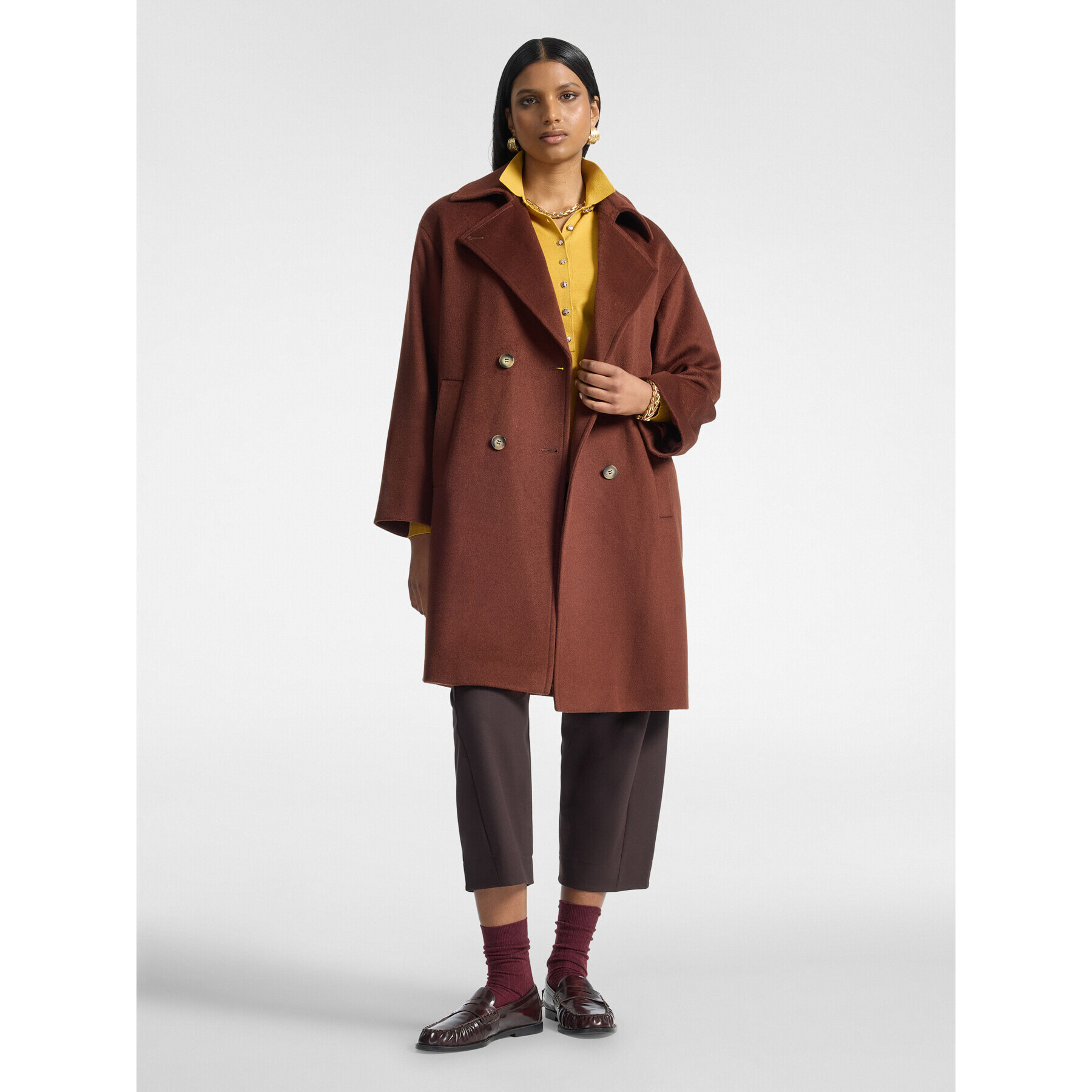 Elena Mirò - Cappotto doppiopetto in pura lana - Marrone