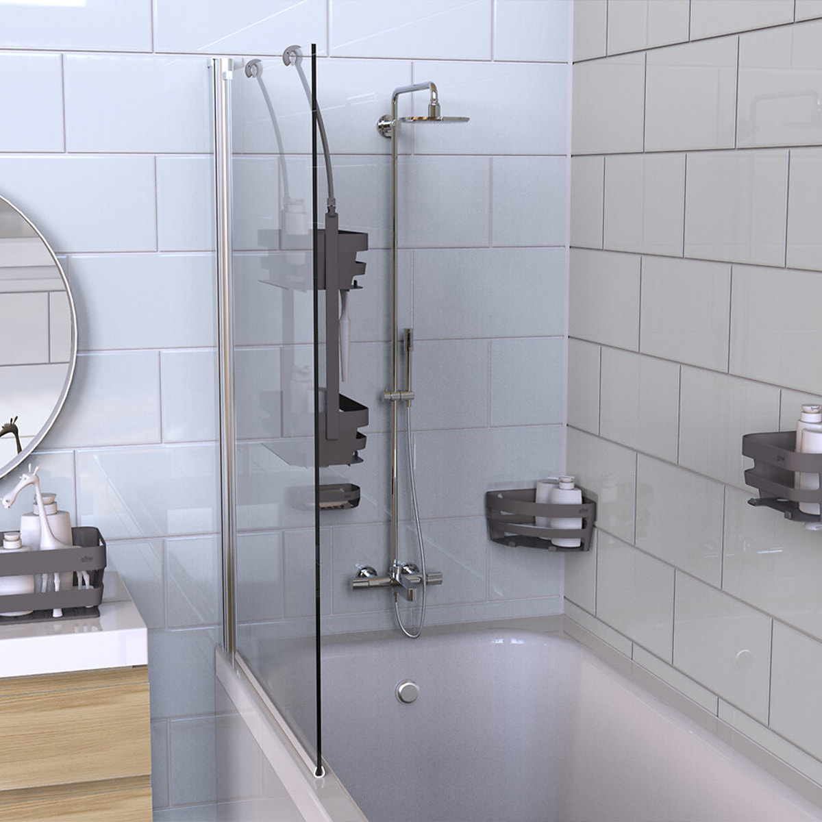 Étagère d'angle à ventouses Gris Bath'n store