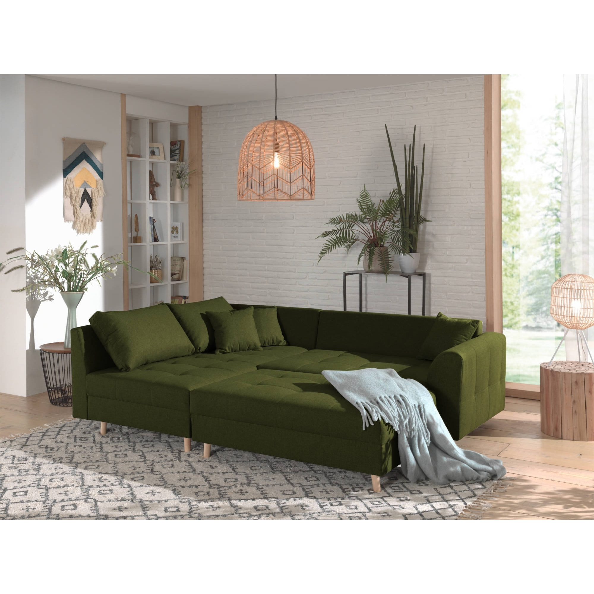 Rune - canapé d'angle - avec pouf d'appoint - 4 places - style scandinave - gauche - Vert Olive