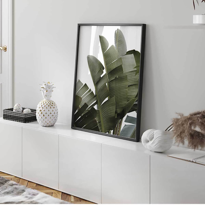 Affiche encadrée feuilles tropicales vertes minimalistes Affiche + cadre en métal - Noir